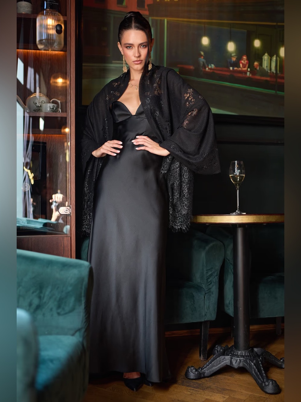 SAACHI Black LACE SHIMMER SCARF